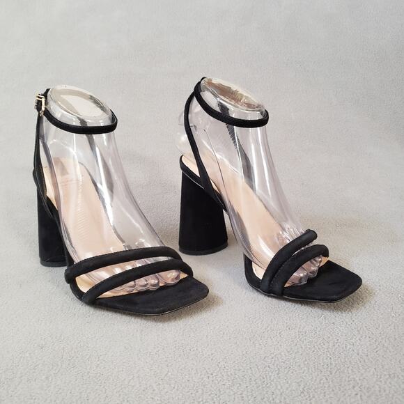 Sam‎ Edelman Kia Sandal Block Heels Black Size 7 SAME-WZ797 Ankle Strap - Picture 1 of 16